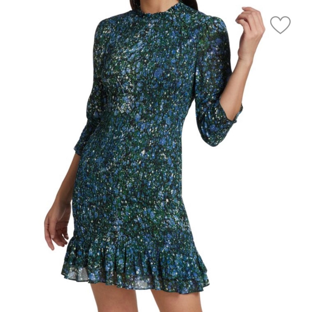 Veronica Beard Blue and Green Fit and Flare Midi Dress